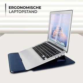Laptophoes 14 inch - Classic Ergonomische Sleeve - Blauw Leer - 123laptophoezen.nl