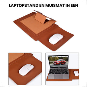 Laptophoes 14 inch - Ergonomische Sleeve met Muismat - Bruin Leer - 123laptophoezen.nl