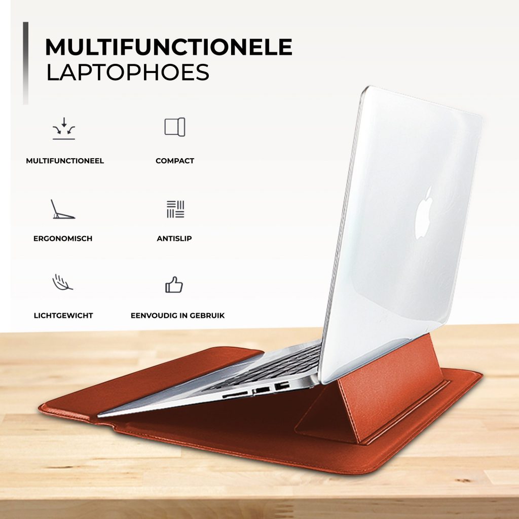 Laptophoes 13.3 Inch - Classic Ergonomische Sleeve - Bruin Leer - 123laptophoezen.nl