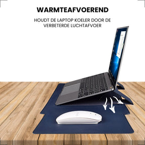 Laptophoes 13.3 Inch - Ergonomische Sleeve met Muismat - Blauw Leer - 123laptophoezen.nl
