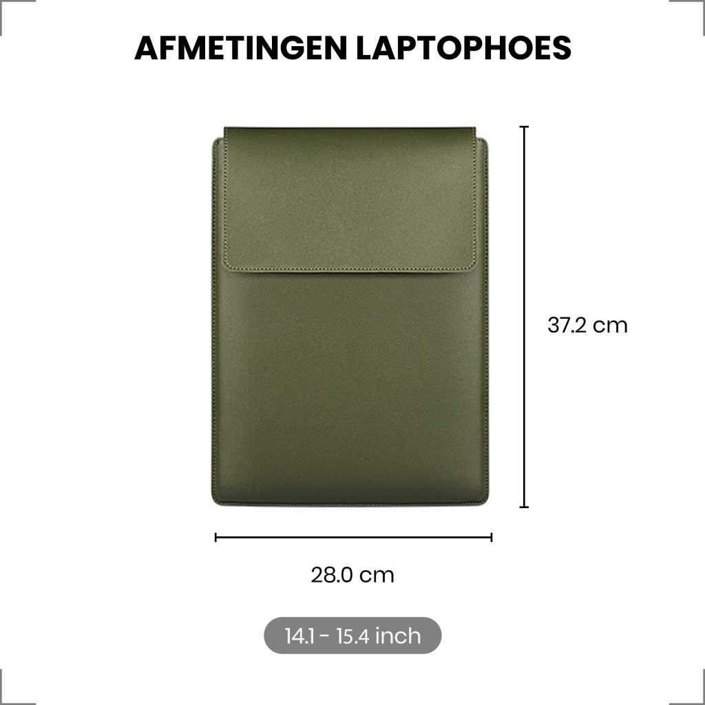 Laptophoes 14 inch - Ergonomische Sleeve met Muismat - Groen Leer - 123laptophoezen.nl